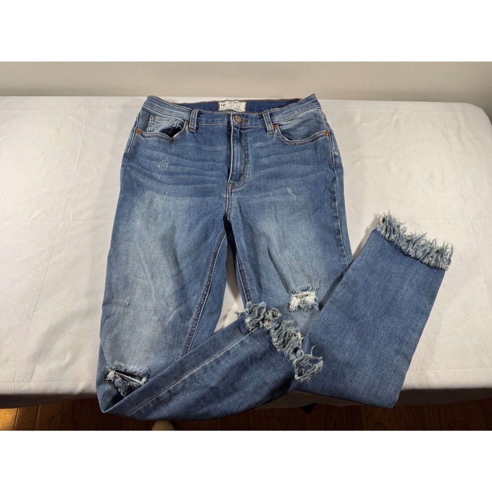 Free People Distressed Frayed Fringe Hem Skinny Jeans Blue W30 61855-6515125